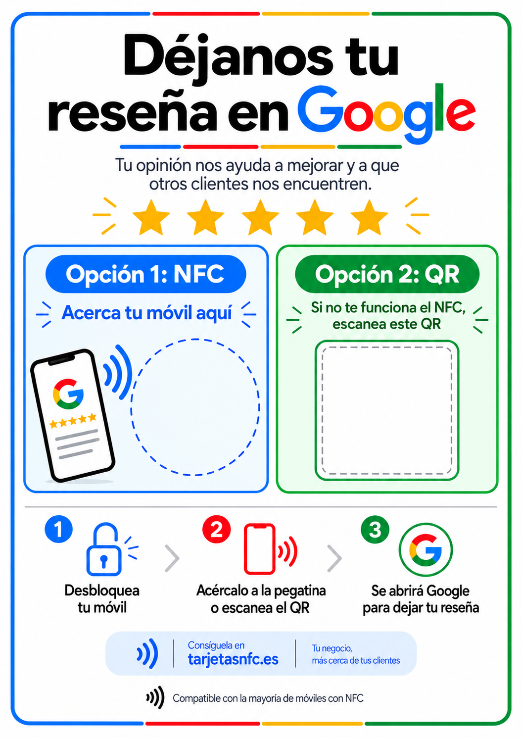 Cartel de reseñas Google NFC + QR